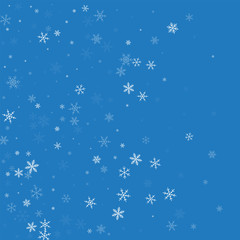 Sparse snowfall. Left gradient on blue background. Vector illustration.