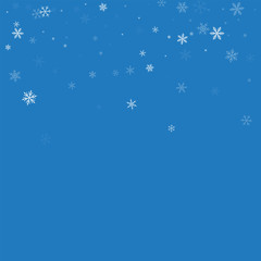 Sparse snowfall. Scatter top gradient on blue background. Vector illustration.