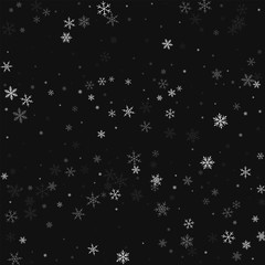 Fototapeta na wymiar Sparse snowfall. Scatter horizontal lines on black background. Vector illustration.