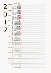 Planning Calendar 2017 with blank space to comment