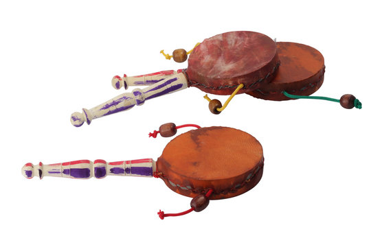 Damaru drum percussion instrument with a handle
