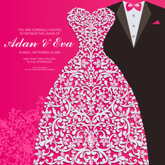 Wedding Invitation card templates with patterned and crystals on paper color.