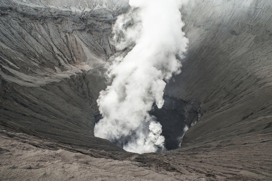 Close-up volcano crater erupting