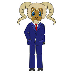 vector illustration sheep ram head the chief dressed cartoon character