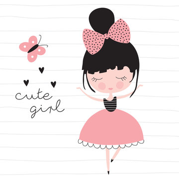Cute Pretty Girl Vector Illustration