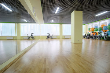 Fitness hall with the sport bikes in it
