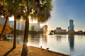 Orlando, Florida, USA, downtown city skyline from Eola Park