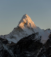 View from Kala Patthar (5600 m) to the Ama Dablam (6814 m) at sunset - Everest region, Nepal, Himalayas
