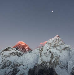 Last sun rays on the peaks Kantega (6783 m) and Thamserku (6608 m) (view from Kala Patthar (5600...