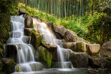 Fototapeta na wymiar Bamboo forest waterfall