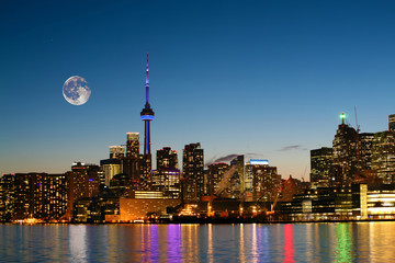 Rising moon over Toronto, Canada