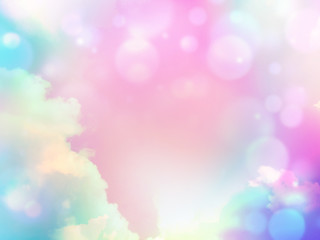 Beautiful pink pastel sky with sun and cloud with bokeh effect