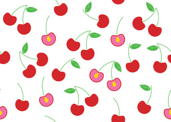 cherry fruits and its slice seamless pattern 