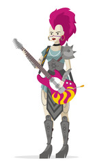 Fototapeta na wymiar heavy metal glam pale girl with guitar