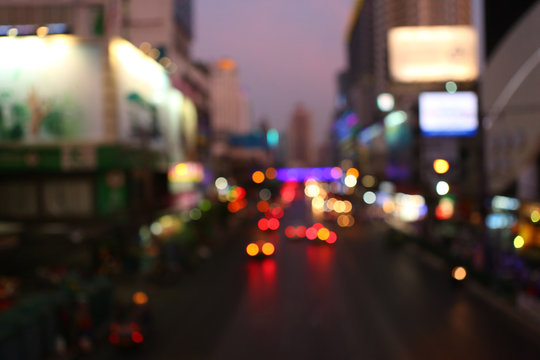 Street lights after sunset at Bangkok midtown, Bokeh background