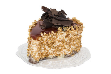 Cake with fondant and chocolate on a white background