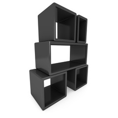 Product display black boxes. 3D render isolated on white. Platform or Stand Illustration. Template for Object Presentation.