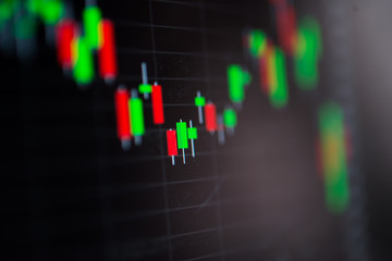 Close-up LED charts and summary info for making stock trading gr