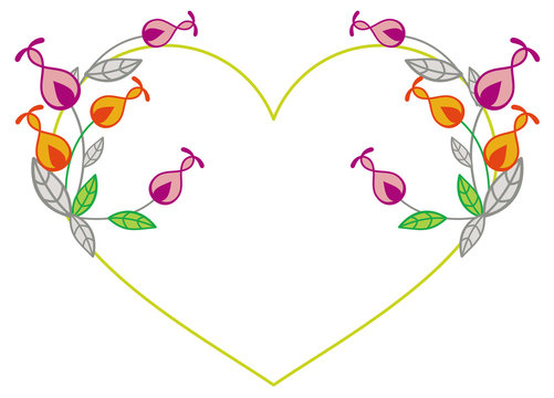Heart-shaped frame with decorative flowers. 