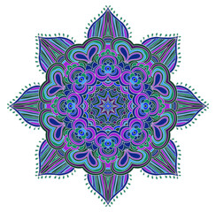 Colored vector symmetrical pattern. Square tracery. Mandala