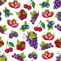 Berries and fruits sketch seamless pattern