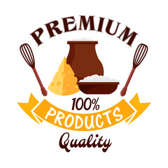 Milk products cottage cheese vector emblem