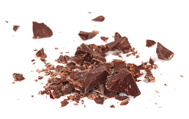 pile chopped chocolate isolated on white
