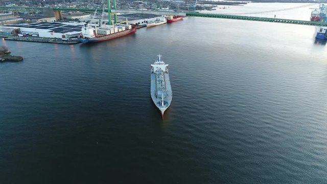Aerial Footage of Cargo Ships in the Delaware River at Philadelphia