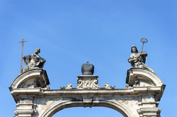 Fototapeta na wymiar Upper part of gate St. George Cathedral in Lviv