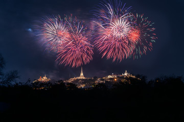 Firework at Koh Wang, Landmark of Phetchaburi province, Thailand