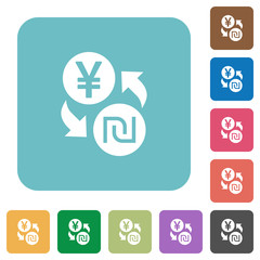 Yen new Shekel exchange rounded square flat icons