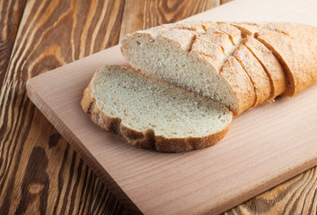 Fresh bread on wood desk. 