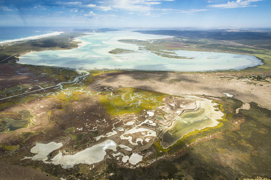 Aerial view of the Langebaan Lagoon and salt marshes