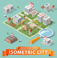 Build Your Own Isometric City. Vector Elements.