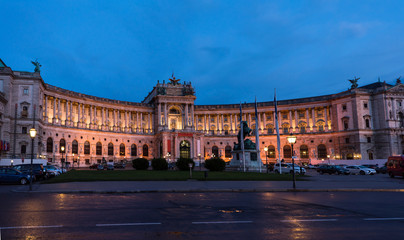 Famous hofburg palace in vienna in the evening, austria