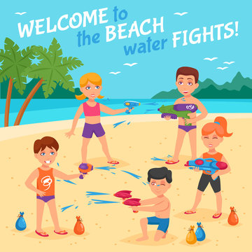 Beach Water Fights Illustration 