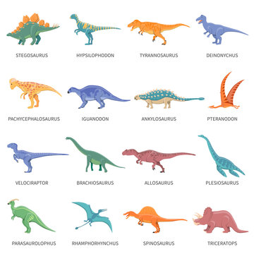 Fototapeta Dinosaurs Colored Isolated Icons Set