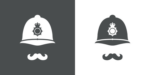 Icono plano casco policia britanico con bigote gris y blanco