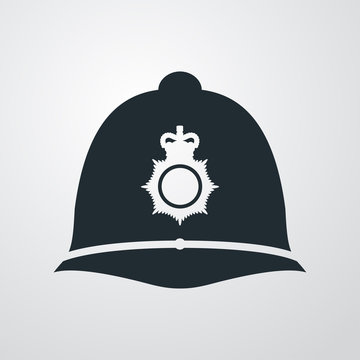 Icono plano casco policia britanico en fondo degradado