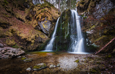 Obraz premium Waterfall in Josefsthal close to Lake Schliersee, Bavaria, Germany