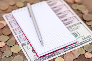 Belarusian passport and banknotes with wood deck background