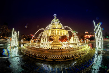 BUCHAREST, ROMANIA - DECEMBER 30, 2016: Union Square Fountain An