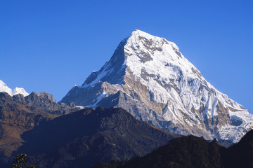 Mountain peak with blue sky in Nepal