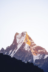 Fototapeta na wymiar Mountain peak with morning light on white background