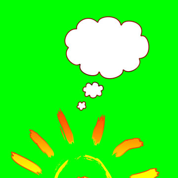 Halb dargestellte Sonne mit leeren Gedankenblasen