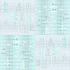 Knitted patchwork with  winter forest. Christmas vector background. New Year.