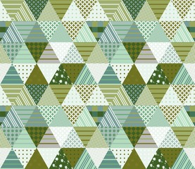 Green seamless patchwork pattern. Vector illustration of ethnic quilt.