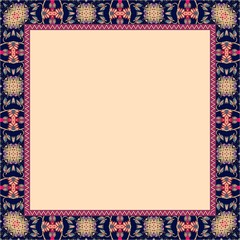 Ornamental frame. Ethnic motives. Vector illustration. Lovely tablecloth.  Scarf. Packaging design.