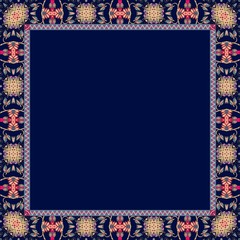 Ornamental frame . Ethnic motives. Vector illustration. Lovely tablecloth. Bandana print. Shawl.