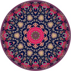 Circle ethnic rug with flower - mandala. Decorative plate.